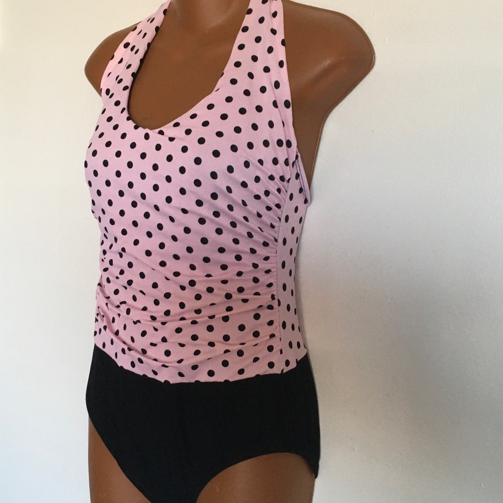Pink Polka Dot Halter Women’s One-Piece Swimsuit, 104